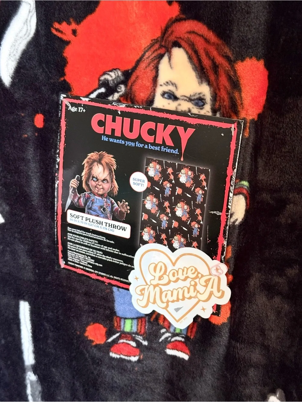 Chucky Plush Throw Blanket - Black & Red Horror Design